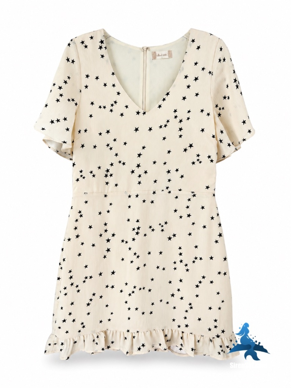 1318 Altar’d State Star Print Ruffle Hem Mini Dress – L – Ivory